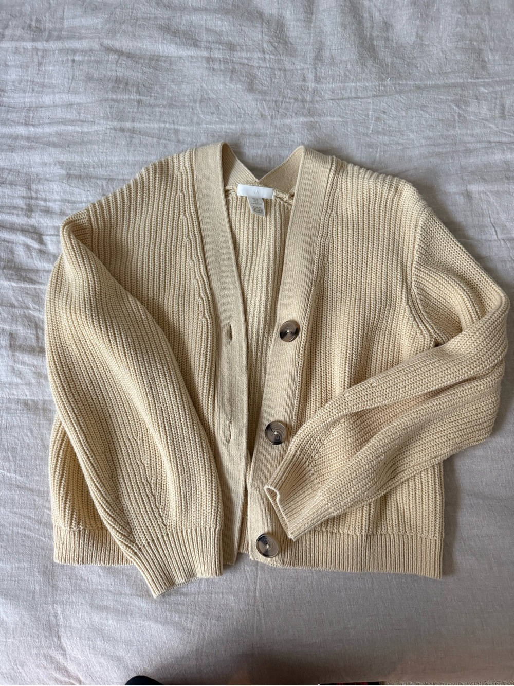 H&M Beige Chunky Ribbed Button Cardigan